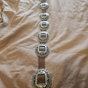 Brighton Silver and Tan Concho Belt